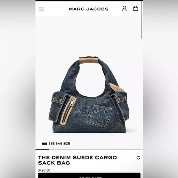 NWT Marc Jacobs THE DENIM SUEDE CARGO SACK BAG - Picture 8 of 9